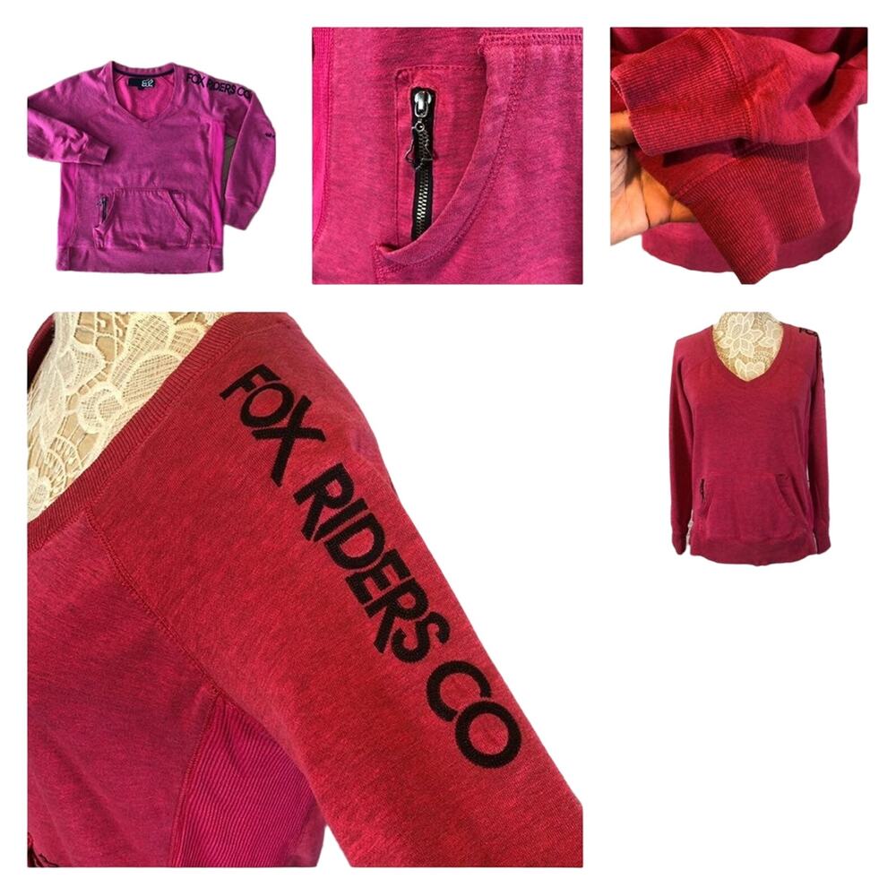 Fox riders co V neck sweater in a pink with black size medium